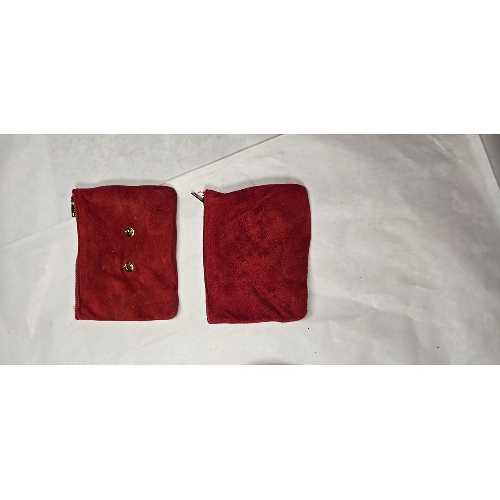 Set of 2 Red Suede Zipper Pouches Gold Snap Hardware Travel Jewelry Coin Bags - Picture 2 of 2